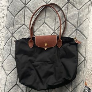 Longchamp Black Purse with Brown Handles